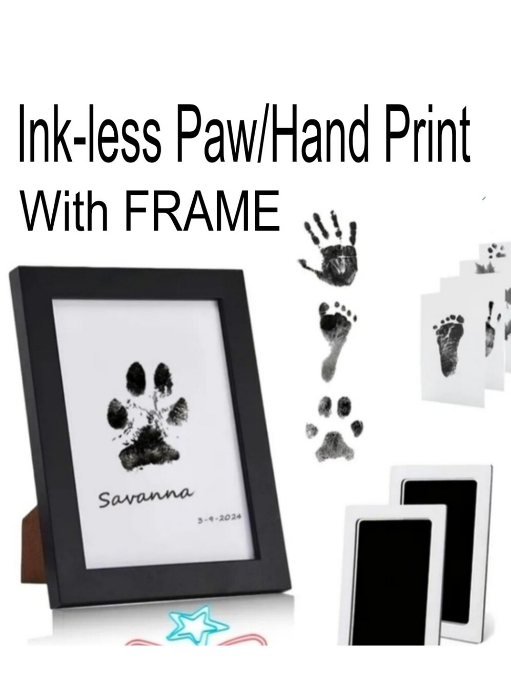 FRAMED Pet Dog Cat Baby Paw Or footprint  handprint Ink Pad Touchless Ink Pad